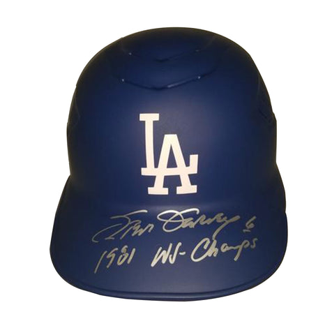 Steve Garvey Autographed Dodgers Helmet with "81 WS Champs" Inscription
