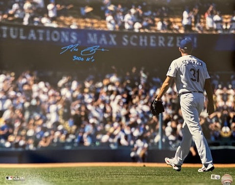 Max Scherzer Autographed "3,000 K's" Dodgers 16x20